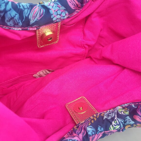 Lilly Pulitzer Aegean Navy Calypso Coast Bamboo Handle Hobo Handbag - Picture 8 of 14